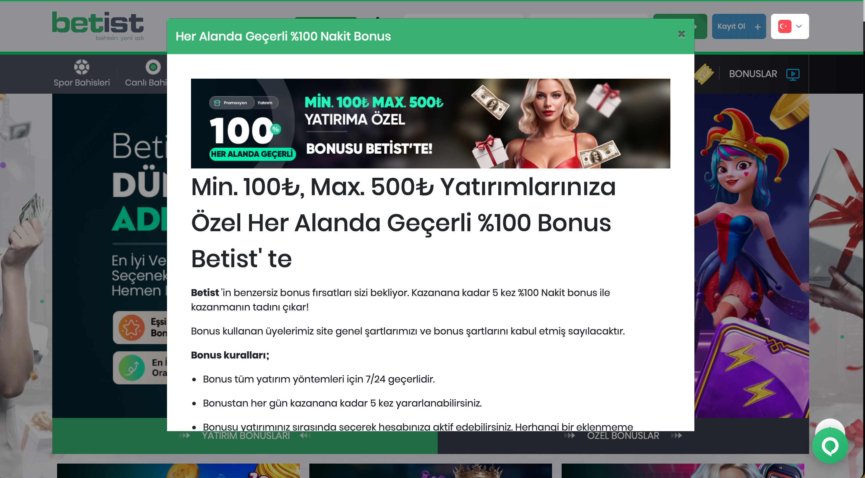 betist'te deneme bonusu 100 TL